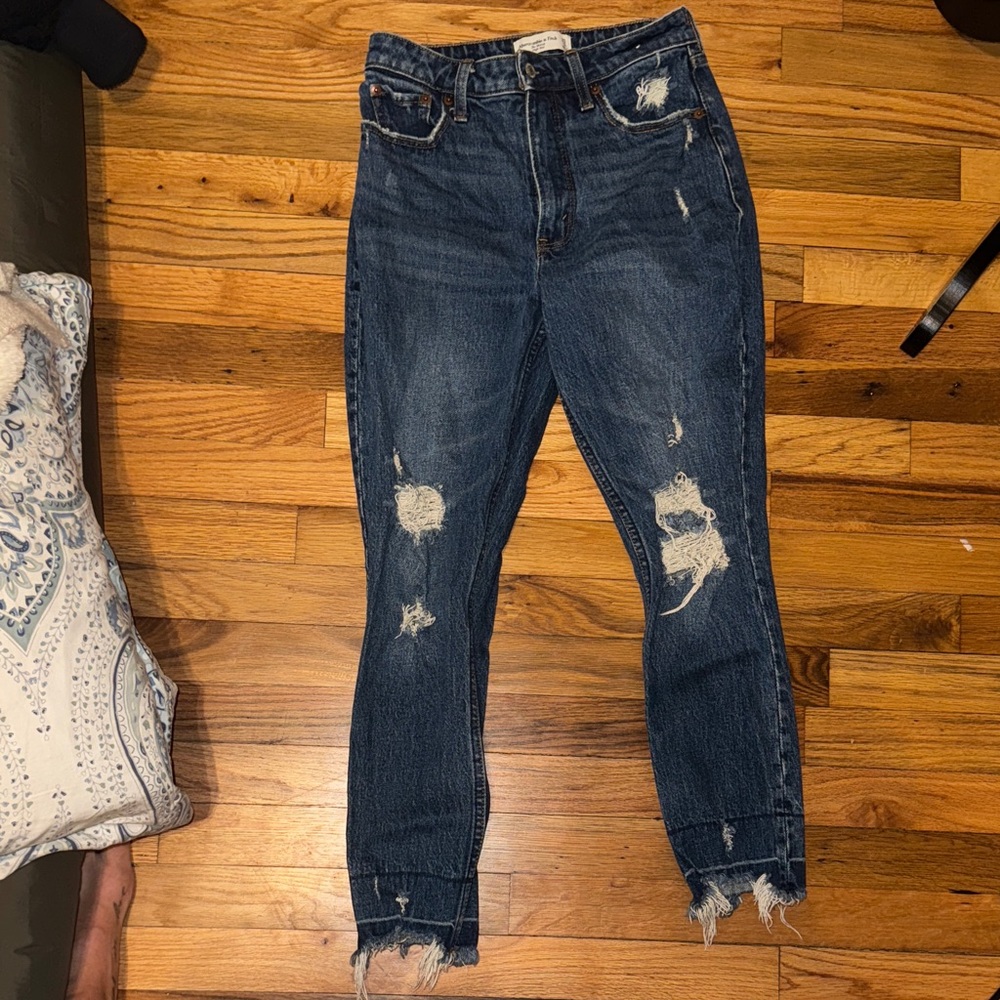 Women's Distressed The Skinny High Rise Jeans in Dark Blue